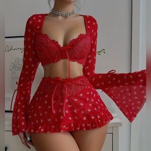 Red Heart Mesh Lingerie Set XL